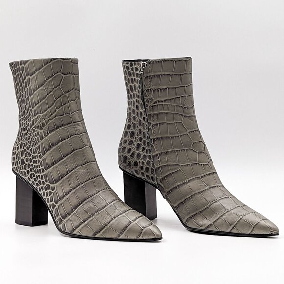 Freda Salvador Women Fia Croc Embossed Pointy Toe Heeled Leather boots size 8.5 - Picture 1 of 10